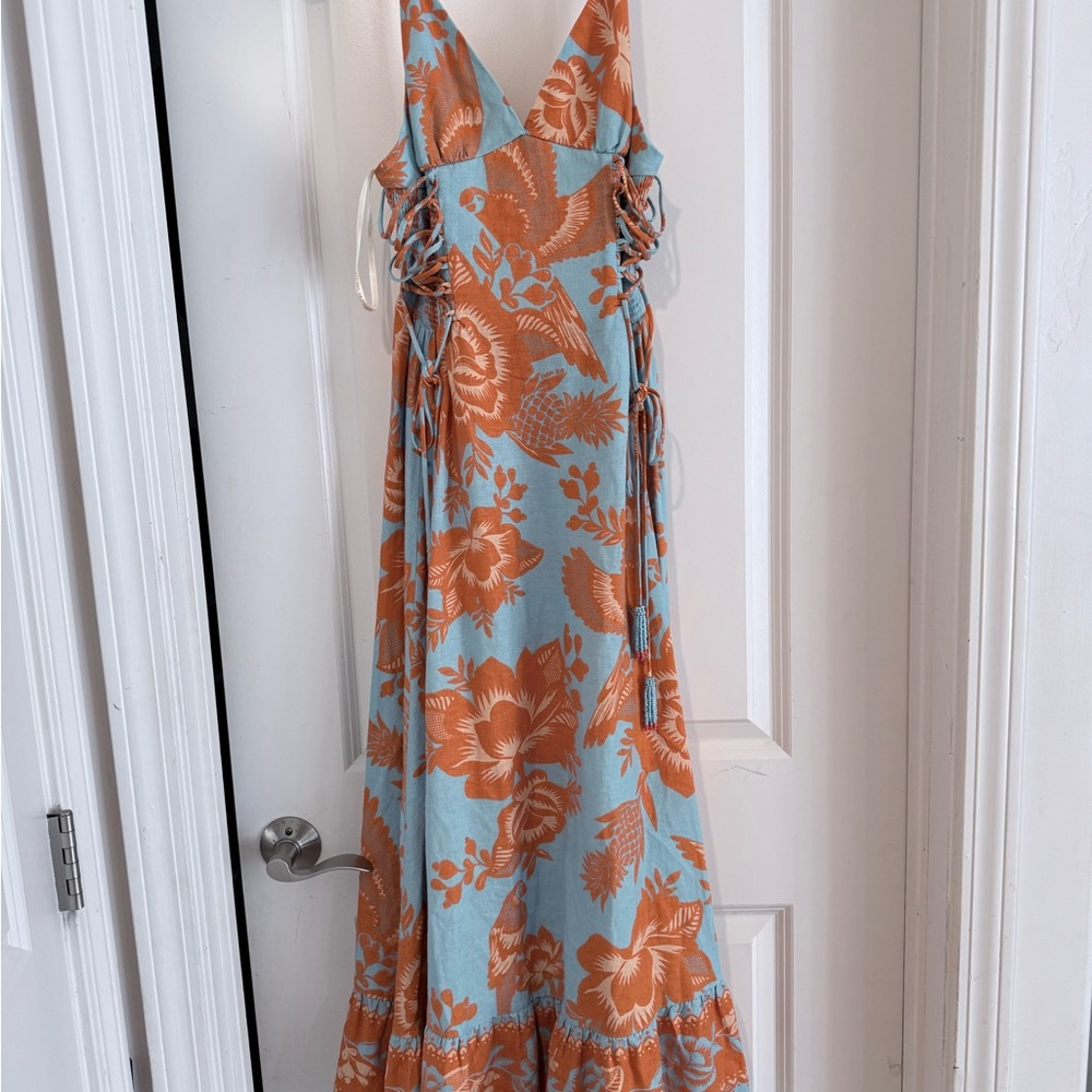 Farmrio Floral Maxi Dress in Blue and Orange